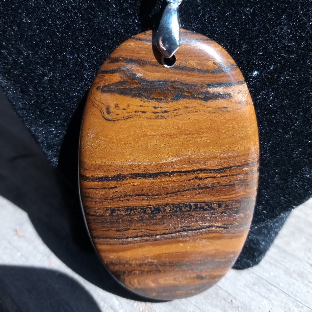 Oval Tiger's Eye & Jasper Silver Necklace - Picture 4 of 10